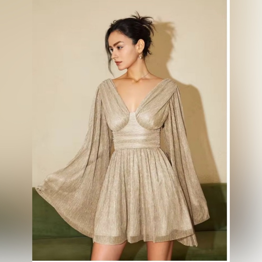 Elegant Long Sleeve‎ Metallic Dress
